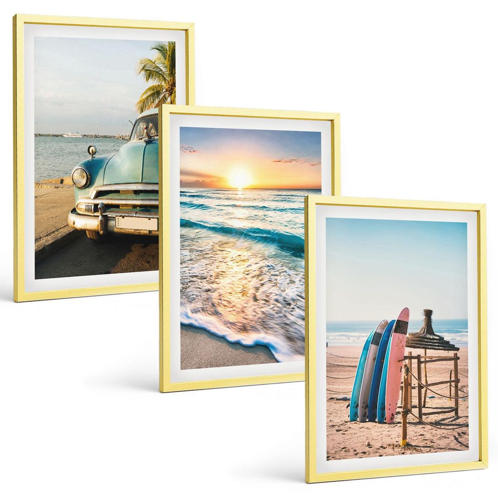 Bilder Set 3-teilig im Goldrahmen Rahmen – Wandbilder 3 Stück – gerahmte Poster für Wohnzimmer, Schlafzimmer und Flur – 40x60 cm – Sonnen...