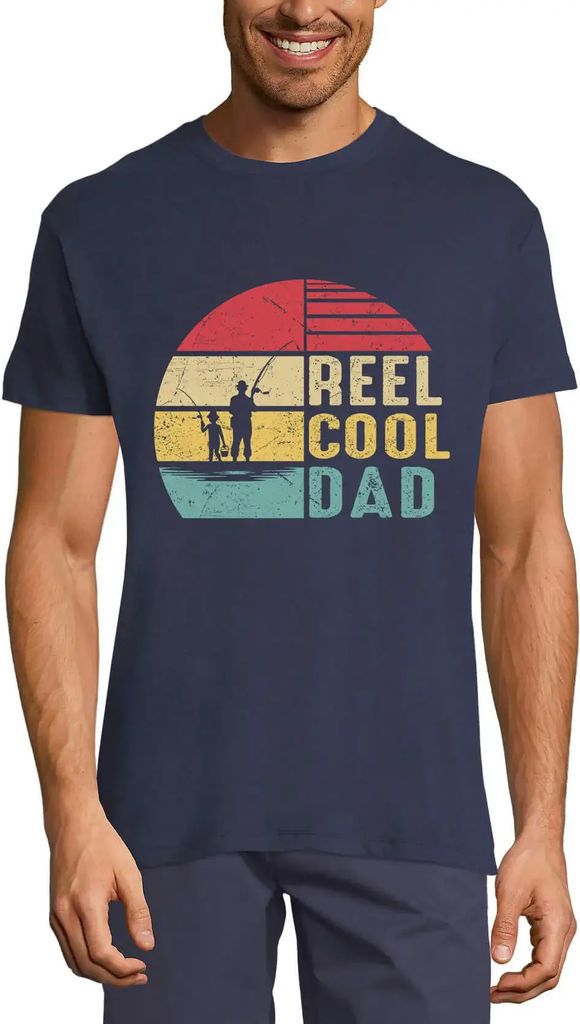 Herren Grafik T-Shirt Reel Cool Dad - Retro Funny Fisherman Öko-Verantwortlich Vintage Jahrgang Kurzarm Lustige Druck Geburtstag Geschenk Mann