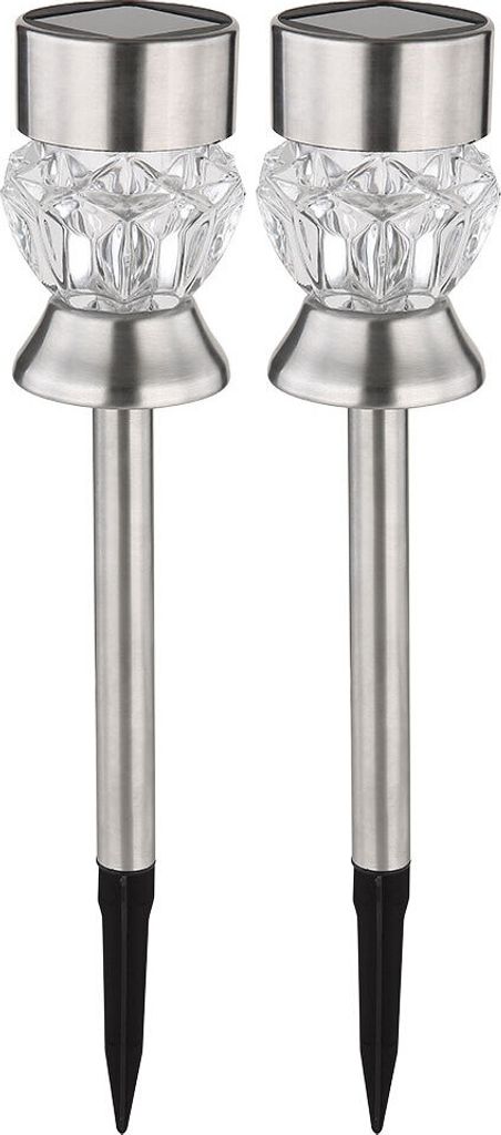 2x RGB LED Solarleuchte, Edelstahl, Kristalle, H 35 cm