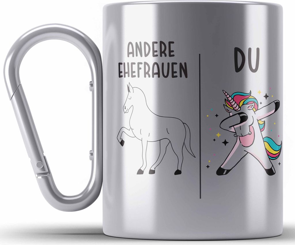 Trendation - Beste Ehefrau Edelstahl Tasse Karabiner Geschenk Sprüche Geburtstagsgeschenk Geburtstag (Silber)