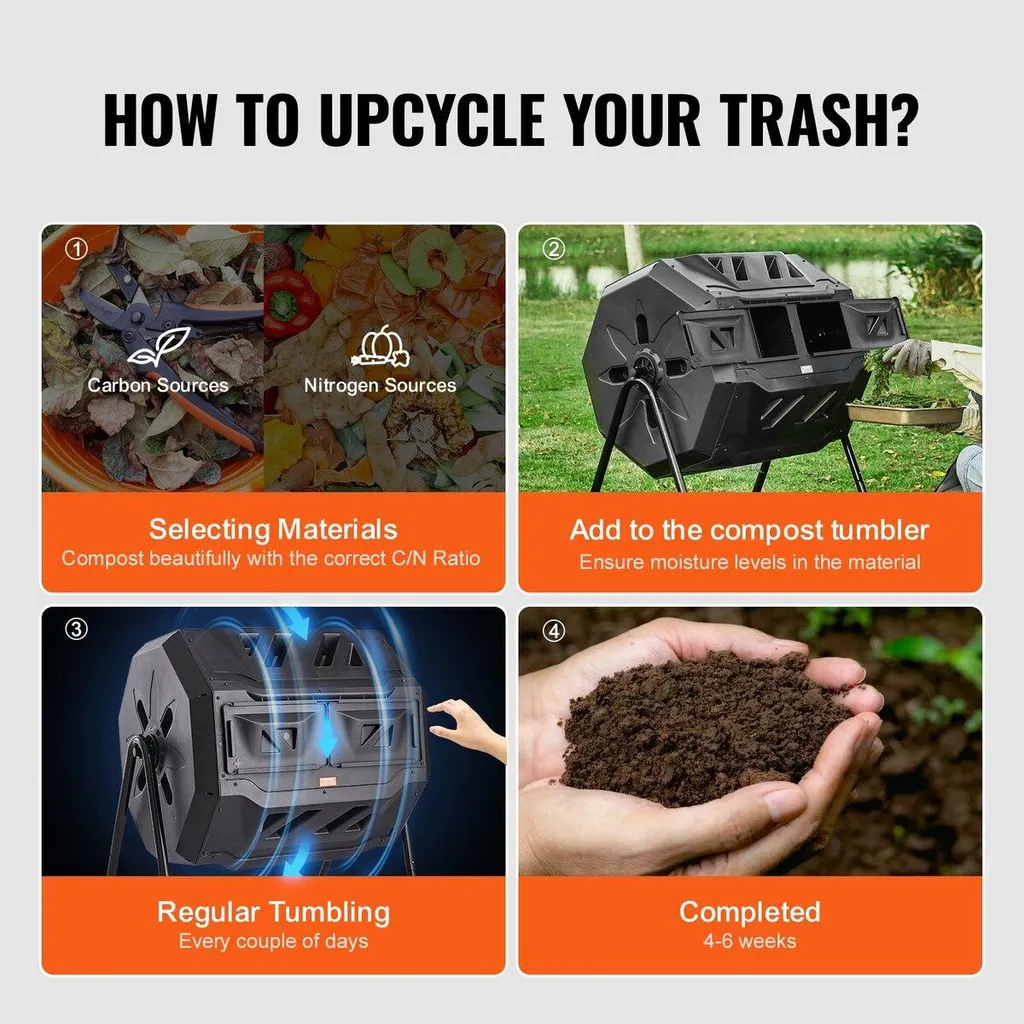 Bac à compost rotatif de jardin 43 gallons à deux compartiments noirs - 6