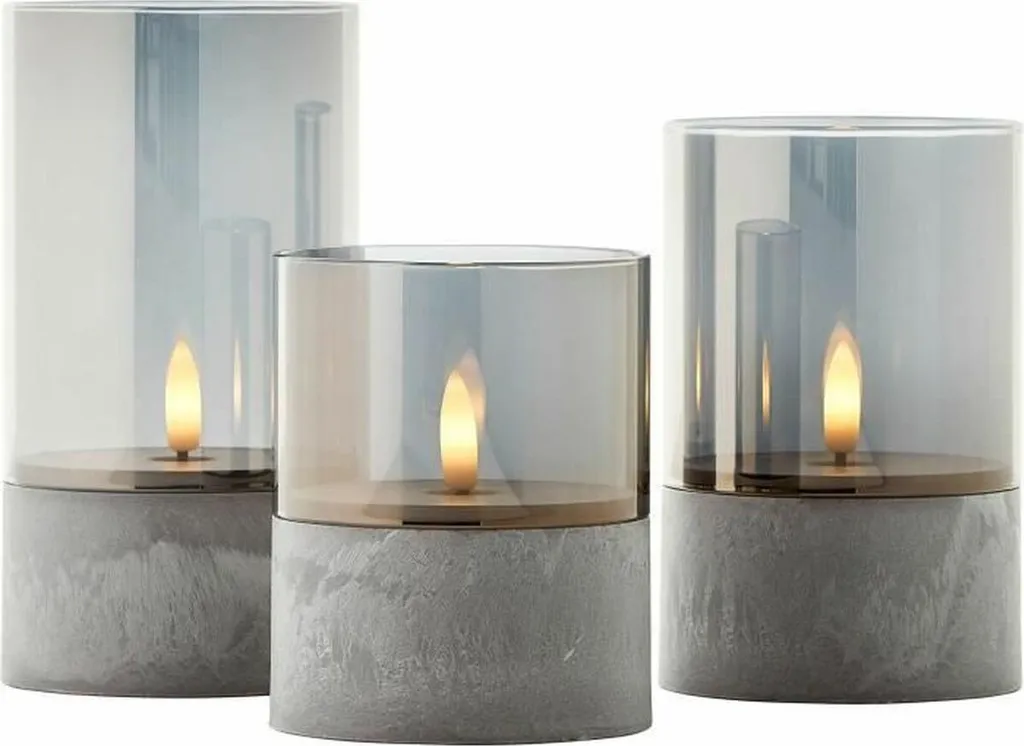 Bougie LED 3 Unités Brilliant Gris Métal - Flamme réaliste et finition cire