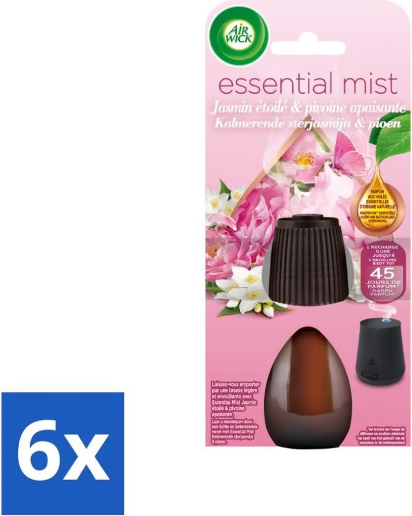 Neutralisez les odeurs : Recharge Air Wick Essential Mist Jasmin Pivoine Pack 6