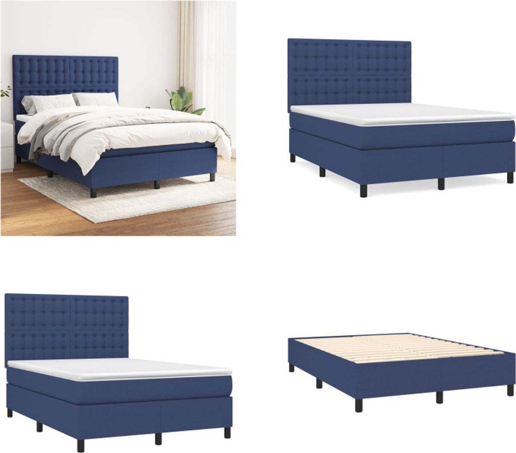 vidaXL Boxspringbett mit Matratze Blau 140x200 cm Stoff - Boxspringbett - Boxspringbetten - Bett - Schlafzimmermöbel