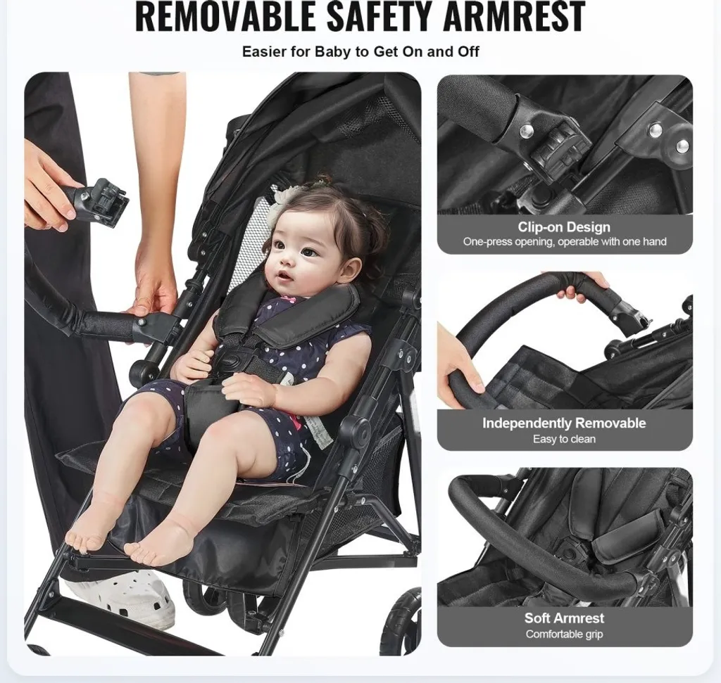 Poussette Buggy compacte noir dossier réglable - Confort enfant optimal