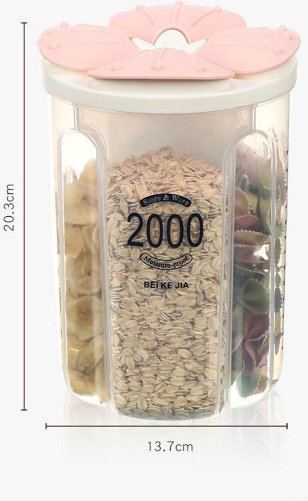 Frischhaltedose Dosen Vorratsdose Mehldose Behälter Aufbewahrung mit Abtrennung mit 4Abtrennungen 2000ml