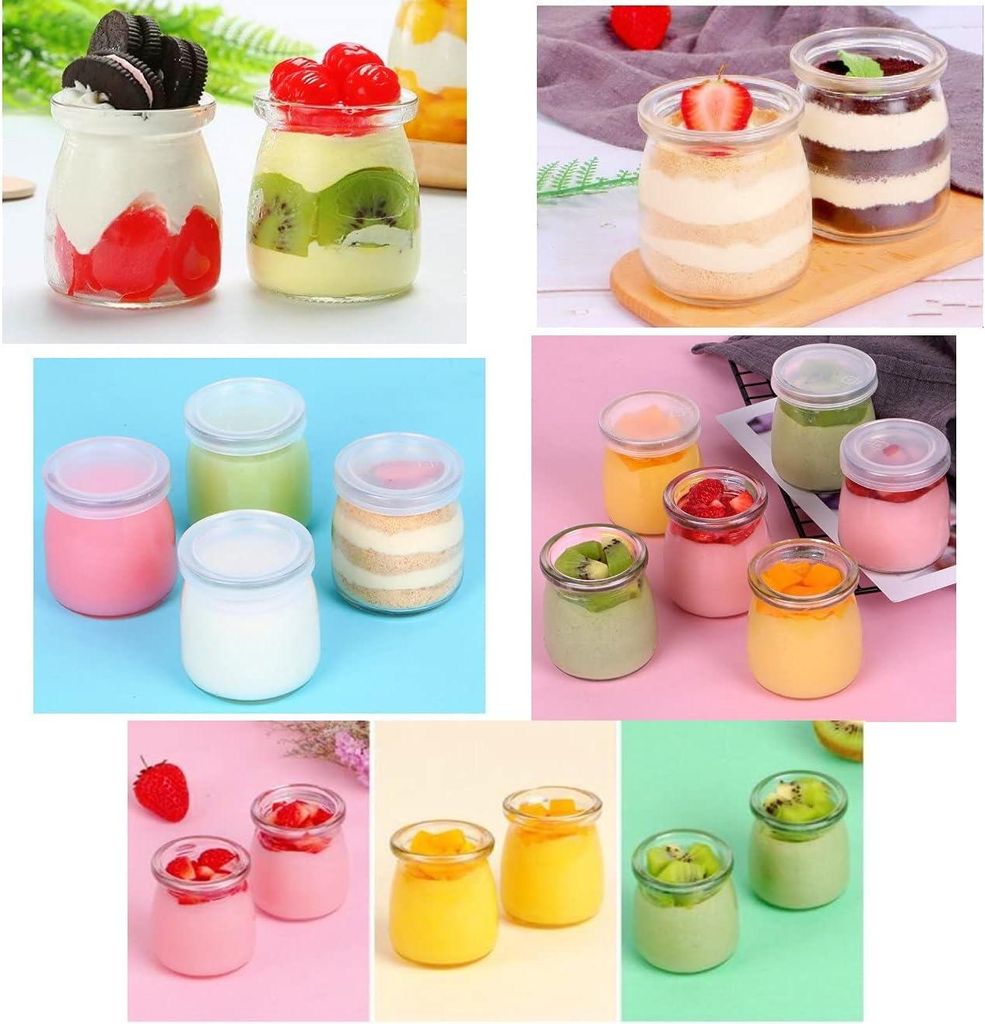 Set von 6 Glasbehältern mit Deckeln 200ml - Ideal für Joghurt, Pudding und Desserts