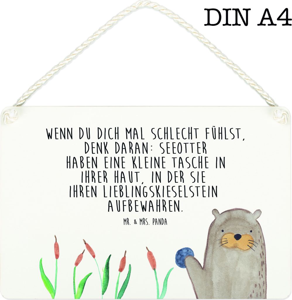 Mr. & Mrs. Panda Schild Otter Stein DIN A4 - Weiß - Geschenk, Holzschild, Seeotter, Türschild, Fun Facts, Pflanzen, kleine aufmerksamkeit, Witzig...