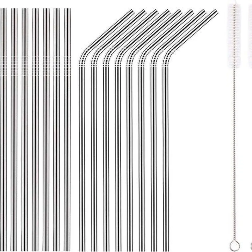Pailles réutilisables en inox 21,5 cm lot de 18 avec pochette coton