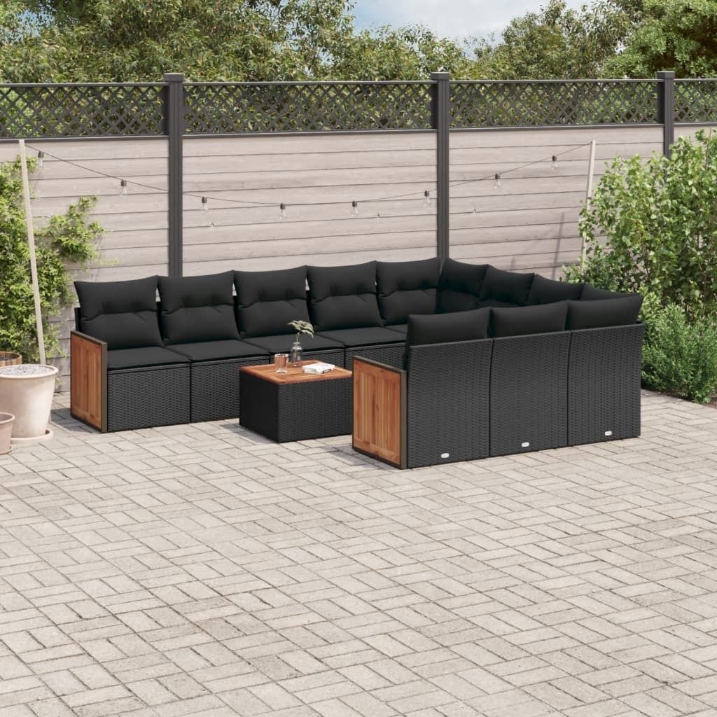 Design 11-tlg. Garten-Sofagarnitur mit Kissen Schwarz Poly Rattan, Gartenmöbel-Sets 2024 Neu