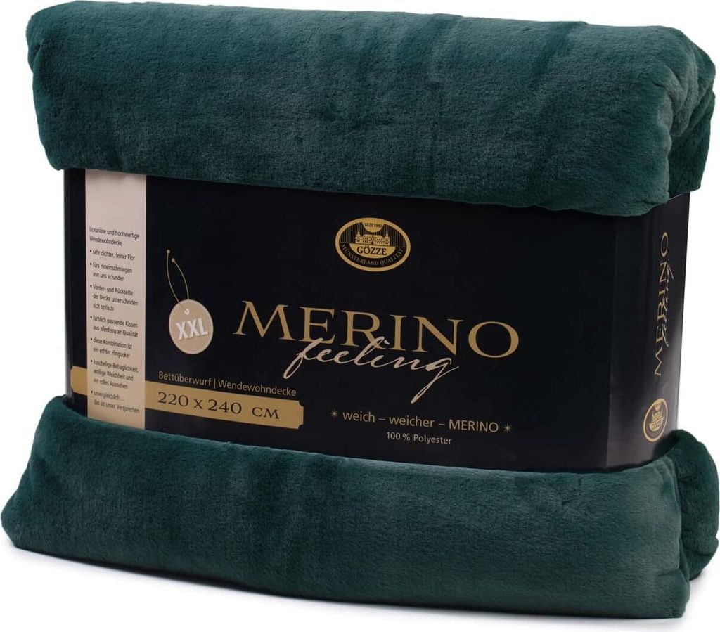Gözze Merino Wendewohndecke dunkelgrün 220 x 240 cm Produktbild 