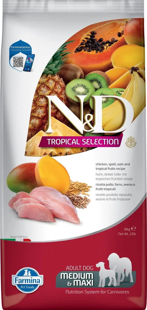 Aliment Complet Poulet Chien Adulte Medium Maxi N&D Tropical Sac de 10kg