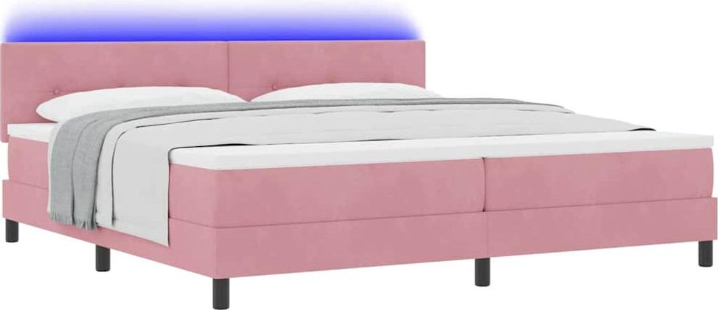 LED Boxspringbett mit Matratze mit LED Rosa 200 x 200 cm Samt