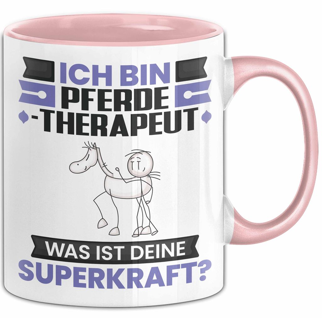 Pferdetherapeut Tasse Geschenk für Pferdetherapeut Geburtstag Lustiger Spruch Kaffee-Becher Was Ist Deine Superkraft (Rosa)