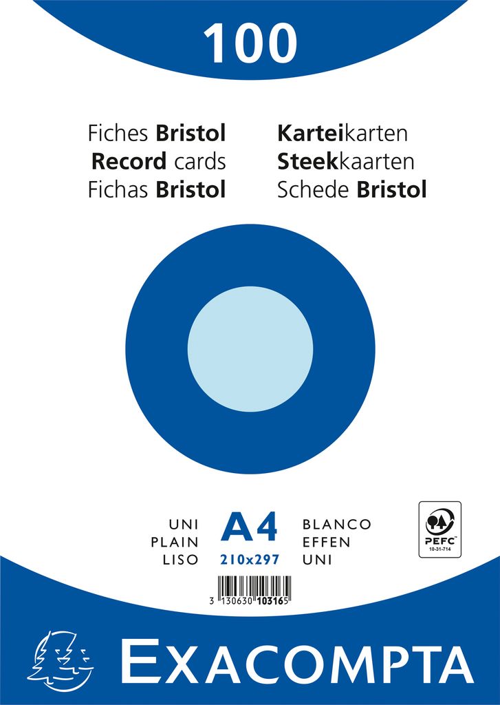 Exacompta Karteikarte 10316E DIN A4 blanko blau 100 St./Pack.
