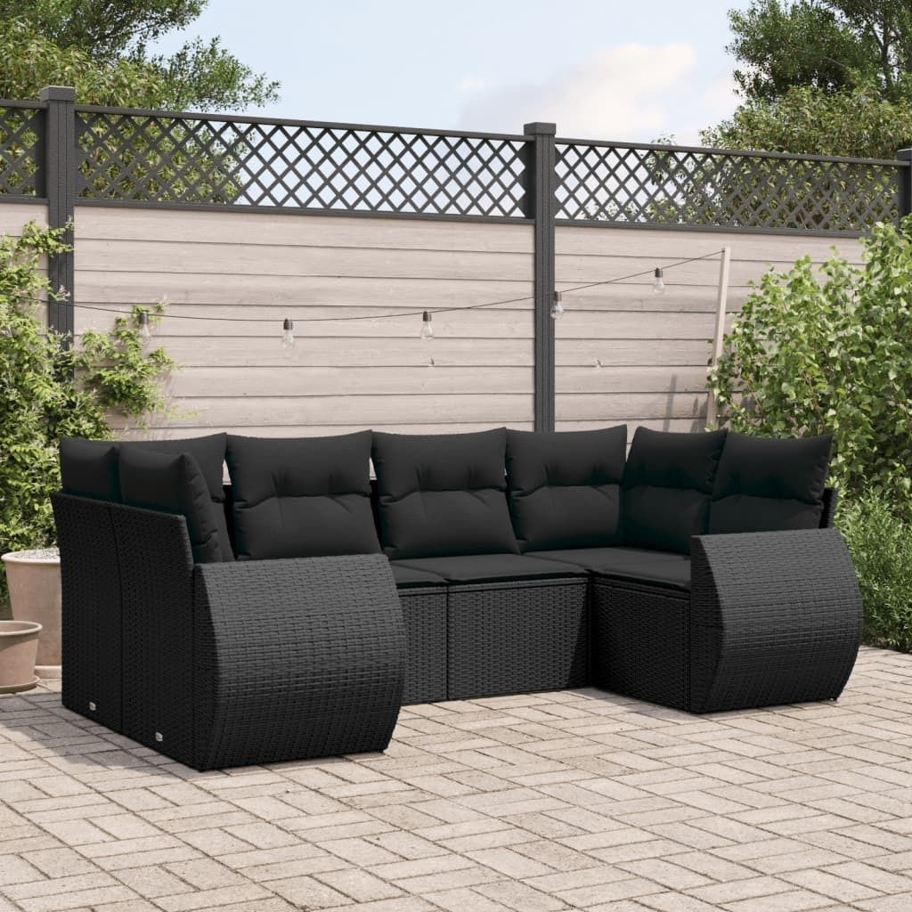 Maison Exclusive - 6-tlg. Garten-Sofagarnitur mit Kissen Schwarz Poly Rattan