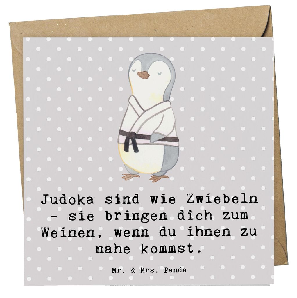 Mr. & Mrs. Panda Grußkarte Judo Zwiebel - Grau Pastell - Geschenk, Philosophie, Sport, Sportler Geschenke, anlasskarte, Teamsport, Techniken, falt...
