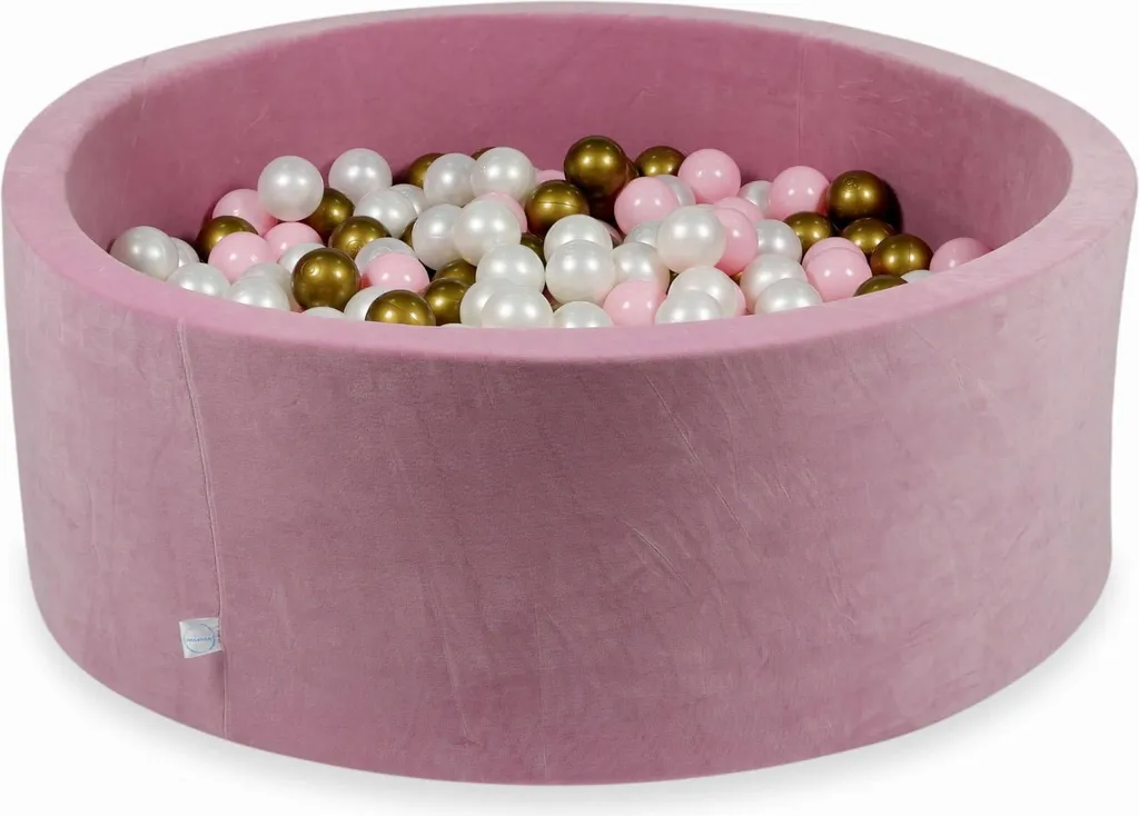 Grande piscine à balles velours rose 110x40cm incluant 500 boules pastel