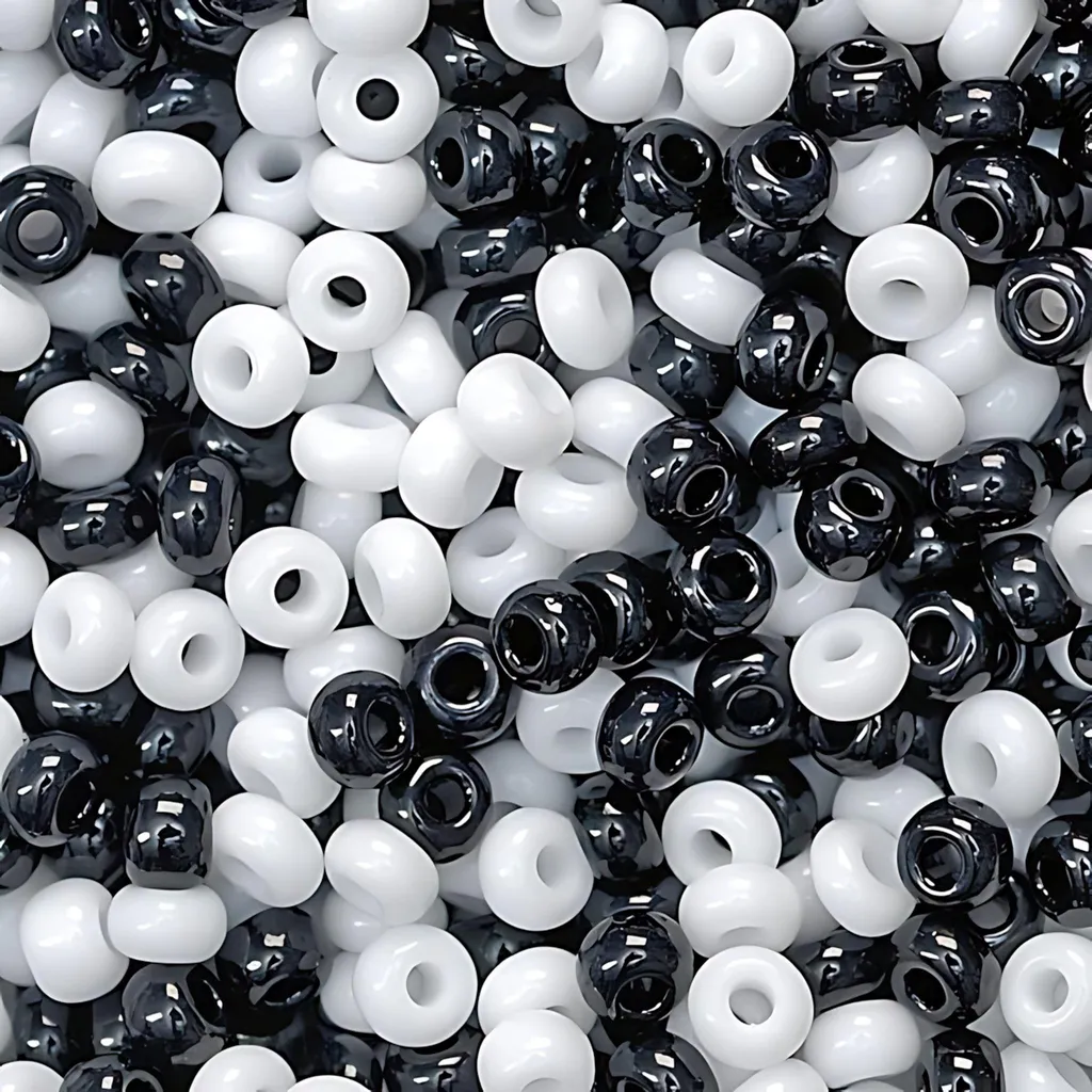 Mélange de perles pour tissage et broderie Ø 2,5 mm tons Noir et Blanc chic