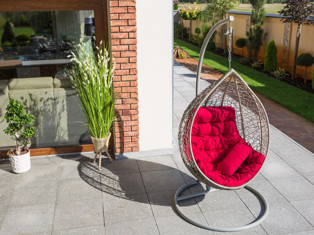 Papasansessel Kissen Rund, 60x60 Cm – Allwetter-Polyester, Mit Befestigungsbändern, Gelb