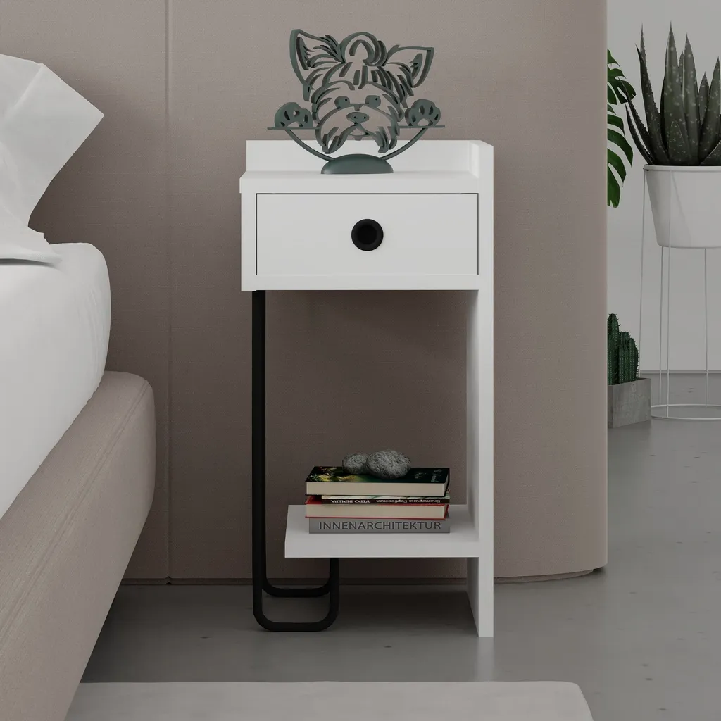 Petite Table de Nuit Sirius Right Blanche 32 cm - Design Épuré et Compact