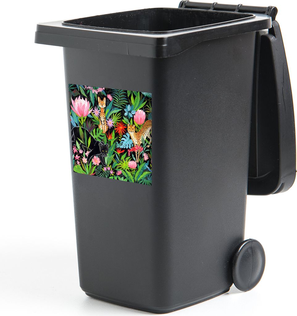 MuchoWow Mülltonnenaufkleber Dschungel - Tiere - Blätter - Blumen 40x40 cm - Abfall-Aufkleber - Container - für Abfallcontainer