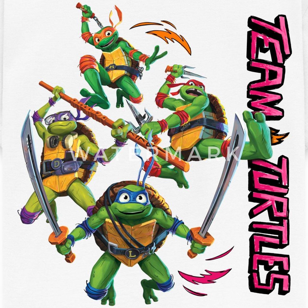 Spreadshirt TMNT Mutant Mayhem Team Turtles Kinder T-Shirt, 110/116 (5-6 Jahre), Weiß