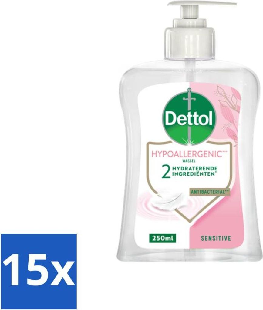 Dettol Handseife – Hypoallergen – Empfindliche Haut – 250 ml - Vorteilspack - 15 Stücke