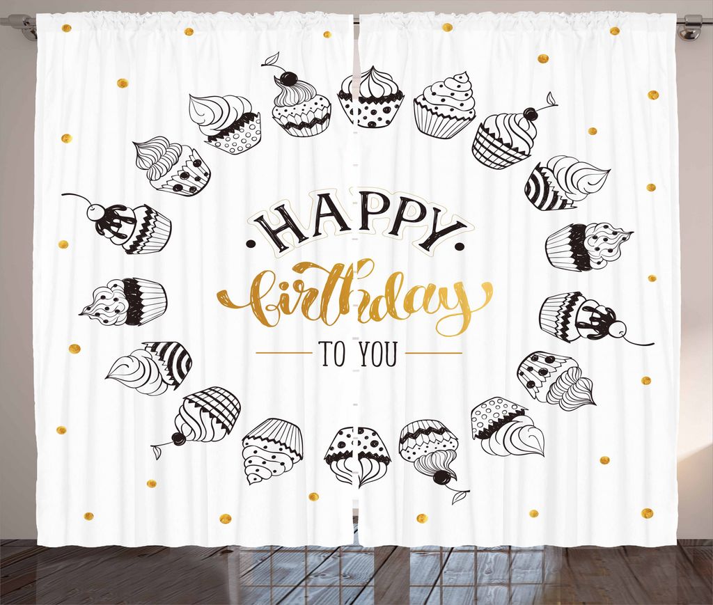 ABAKUHAUS Cupcake Rustikaler Vorhang, Alles Gute zum Geburtstag Worte, Wohnzimmer Universalband Gardinen mit Schlaufen und Haken, 280 x 175 cm, Erd...