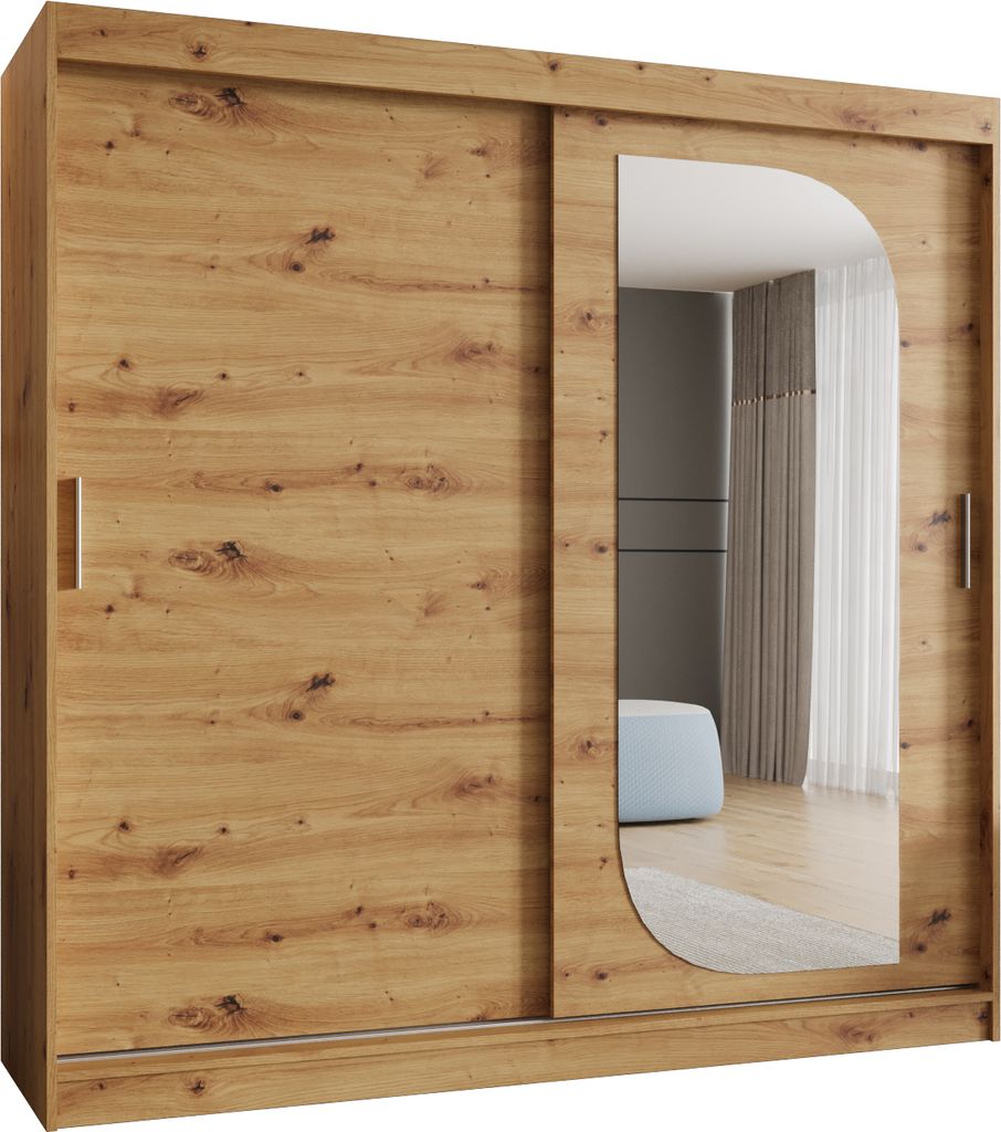 MEBLE KRYSPOL LUCY 200 Kleiderschrank mit zwei Schiebetüren für Schlafzimmer – moderner Aufbewahrungsschrank mit Kleiderstange und Regalen – ...