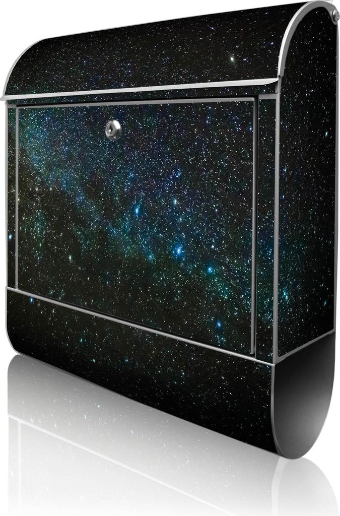 banjado Design Briefkasten Stahl silber mit Zeitungsfach pulverbeschichtet "Nachthimmel" 38x46x12,5cm & 2 Schlüssel - Postkasten A4 Einwurf inkl. ...