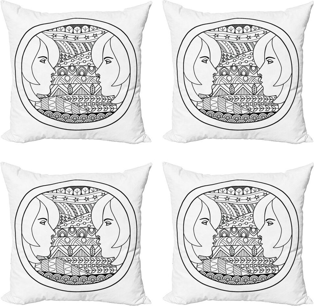 ABAKUHAUS Sternzeichen Zwillinge Kissenbezug Set (4 Stück), Zier Kreis, Moderner Doppelseitiger Digitaldruck, 50 cm x 50 cm, Schwarz und weiß