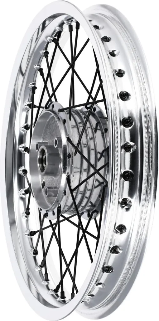 Roue à rayons 1.85x16 pouces noire et polie pour cyclomoteur Simson S53