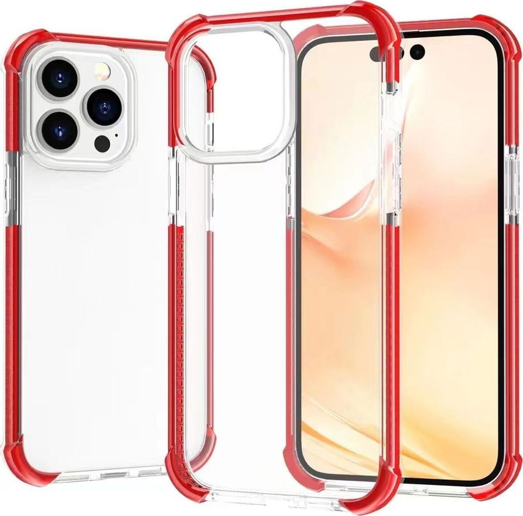 Mobigear Full Bumper iPhone 14 Pro Max Hülle Hardcase Backcover Stoßfest - Transparent / Rot