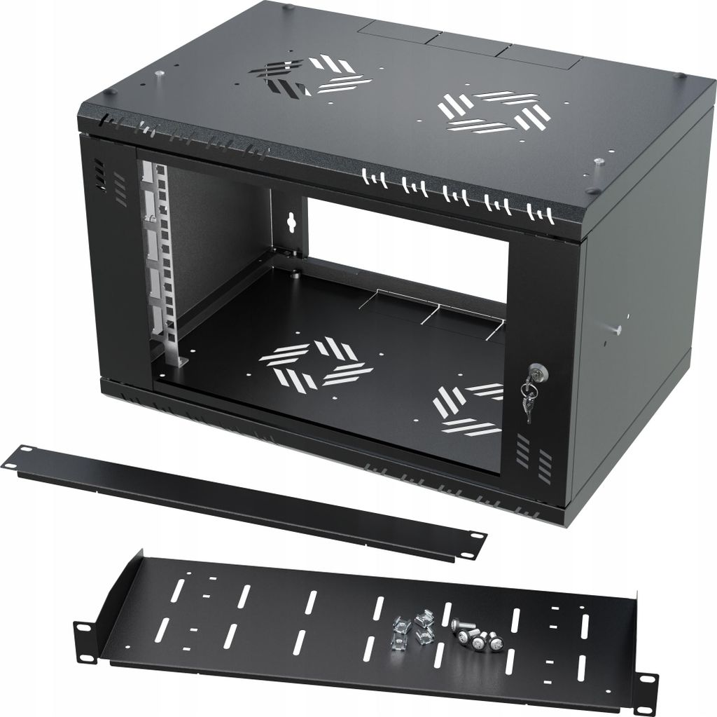 Netzwerkschrank Serverschrank RACK 19" 6U 350mm + Rackboden + Stalflex-Blende