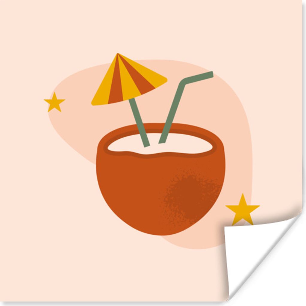 MuchoWow Poster Kokosnuss - Sterne - Pastell 50x50 cm - Wohnzimmerdekoration