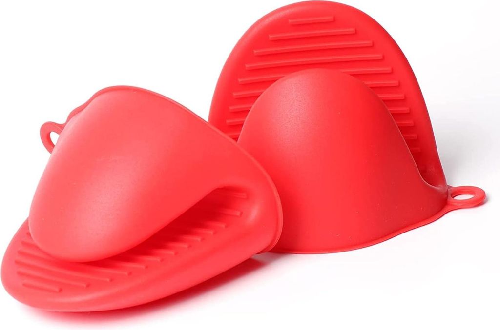 Hitzebeständige Silikon-Ofenhandschuhe, 2er-Pack (1 Paar), Strapazierfähiges Mini-Handschuh-Schutzset mit Utensilienhalter und Grillset (2 Stück...