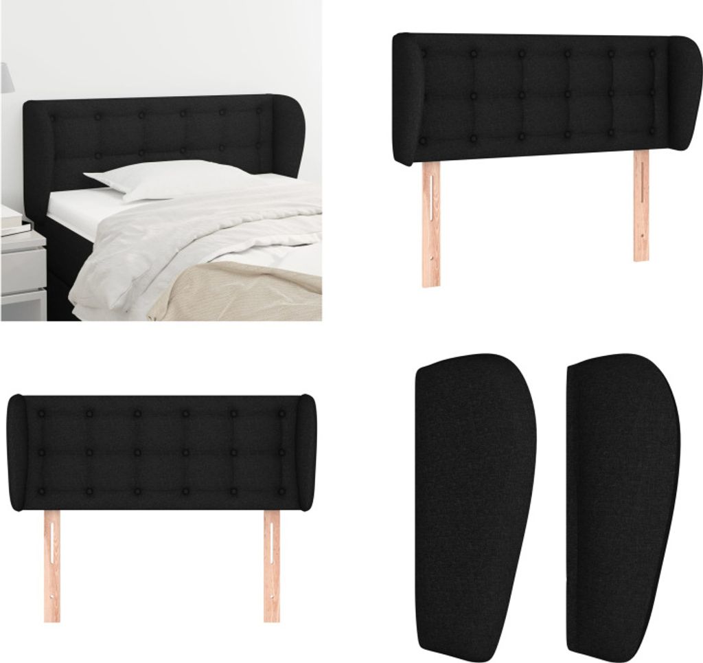 vidaXL Kopfteil mit Ohren Schwarz 103x23x78/88 cm Stoff - Kopfteil - Kopfteile - Bett-Kopfteil - Bettkopfteil