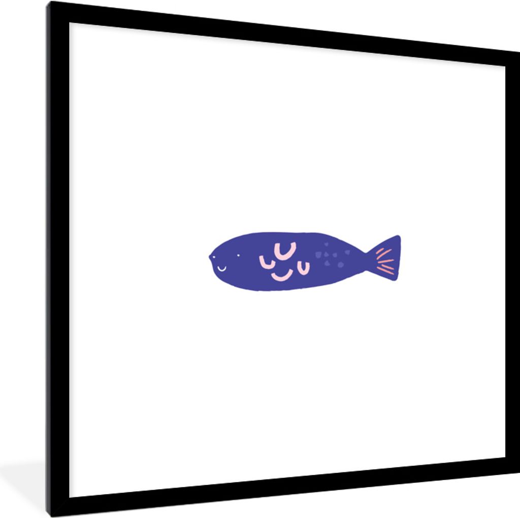 MuchoWow MuchoWow Gerahmtes Poster Fisch - Pastell - Lila 40x40 cm - Poster mit zchwarzem Bilderrahmen - Poster - Plakat im Rahmen