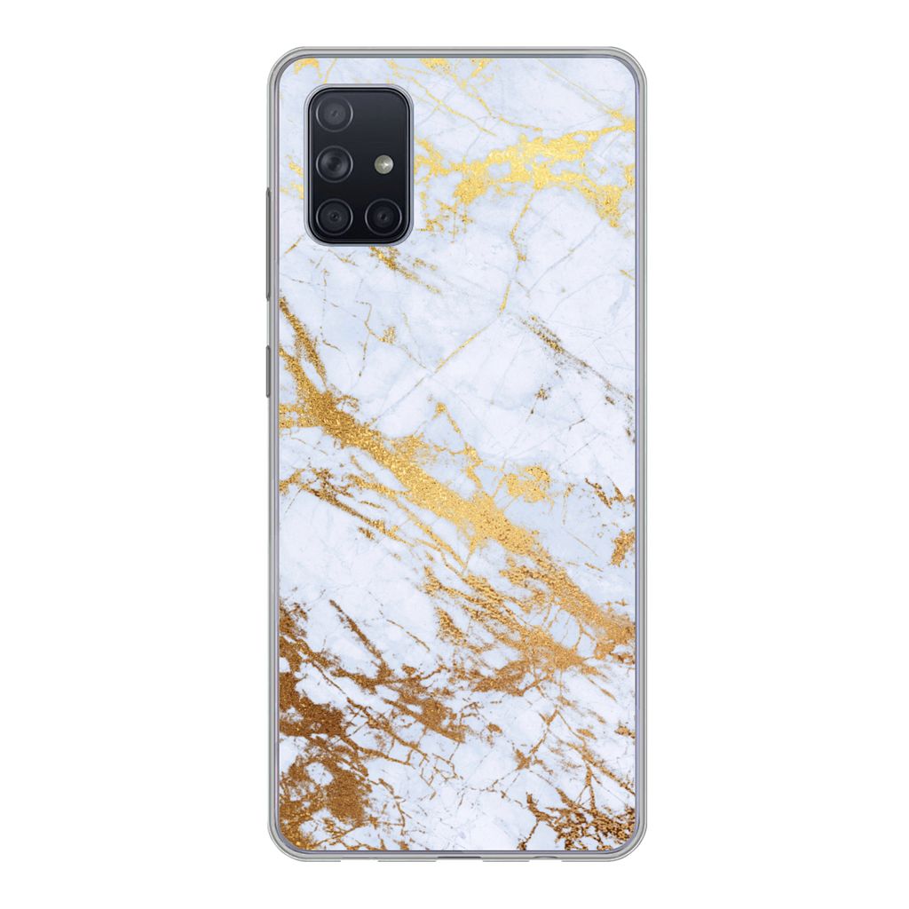 MuchoWow Handyhülle Schutzhülle Hülle für Samsung Galaxy A71 Marmor - Gold - Weiß - Luxe - Marmoroptik - Glitzer Silikon Softcase Handy Hül...