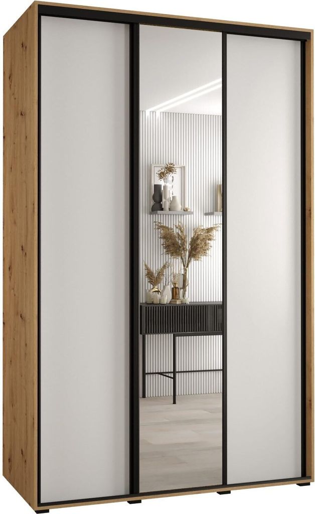 MEBLE KRYSPOL Davos 3 Schrank, drei Türen - 235,2x160x60 cm - Artisan Weiß Schwarz