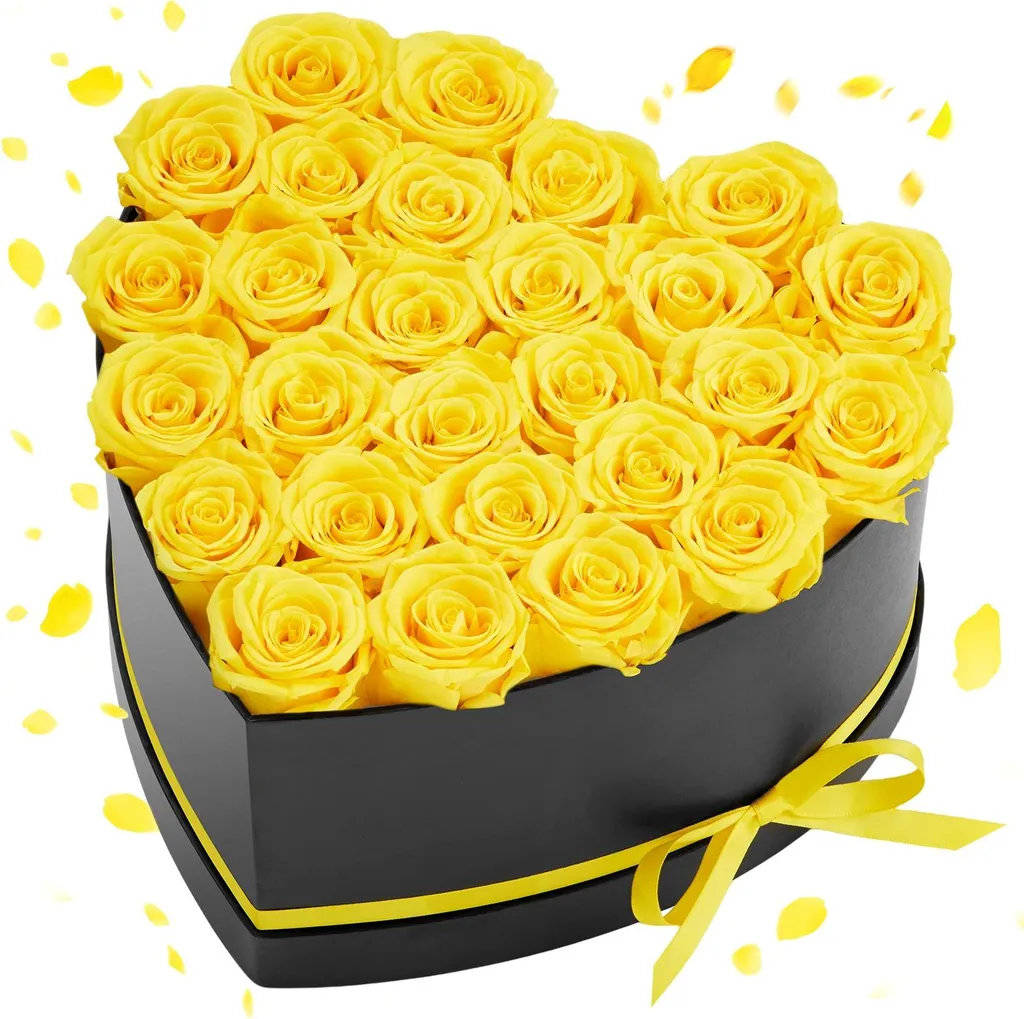 Bouquet de Fleurs qui ne Fane Pas : Roses Éternelles Jaunes en Cœur