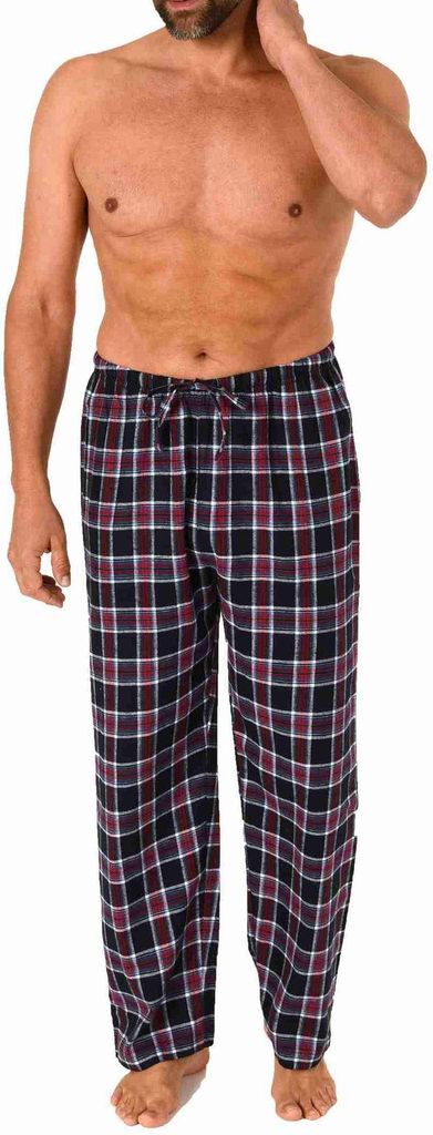 Herren Flanell Schlafanzug Pyjama Hose lang kariert aus Baumwolle - 222 122 15 872 ; marine , 54