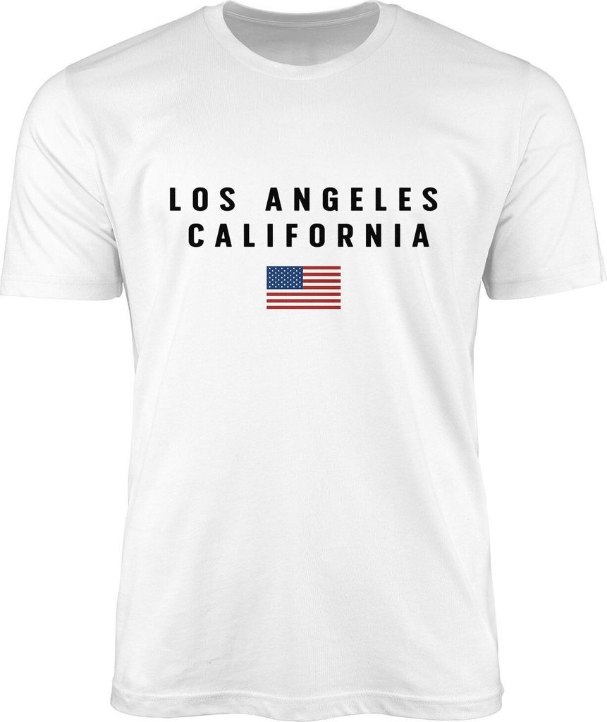 Neverless Herren T-Shirt Bedruckt Schriftzug California Los Angeles USA Amerika Flagge Fashion Streetstyle weiß S