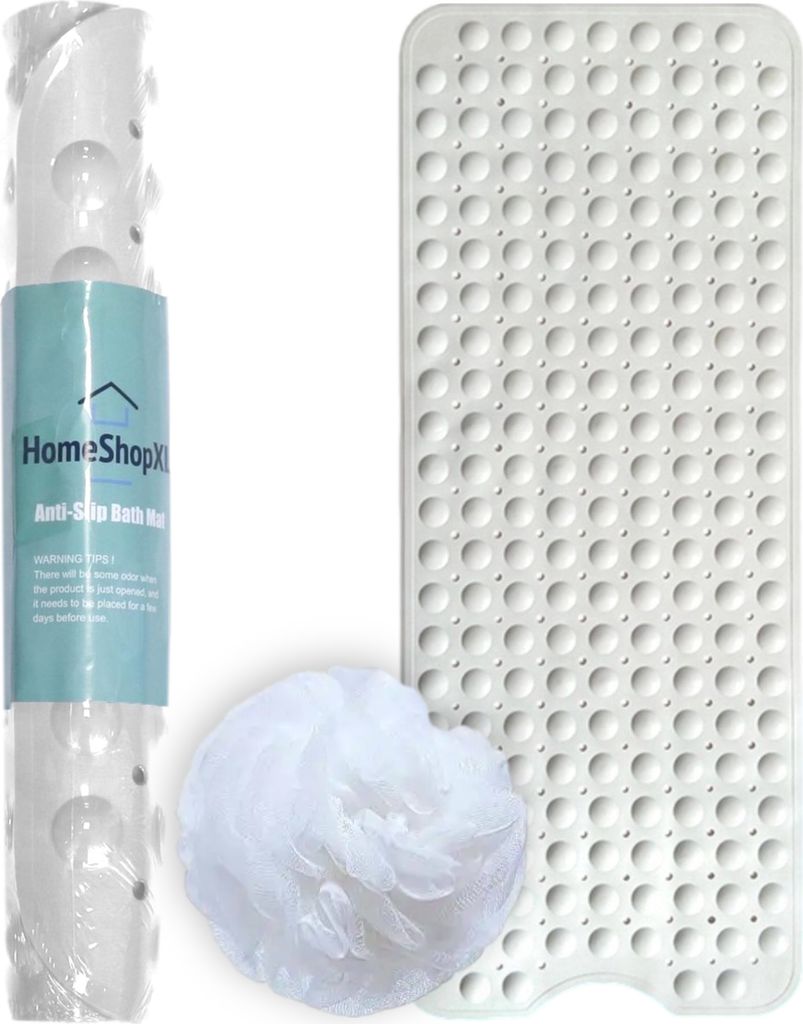 Badematte Duschmatte – 100 x 40 cm – Antirutschmatte Weiß mit Saugnäpfen – Antirutschmatte für Bad oder Dusche