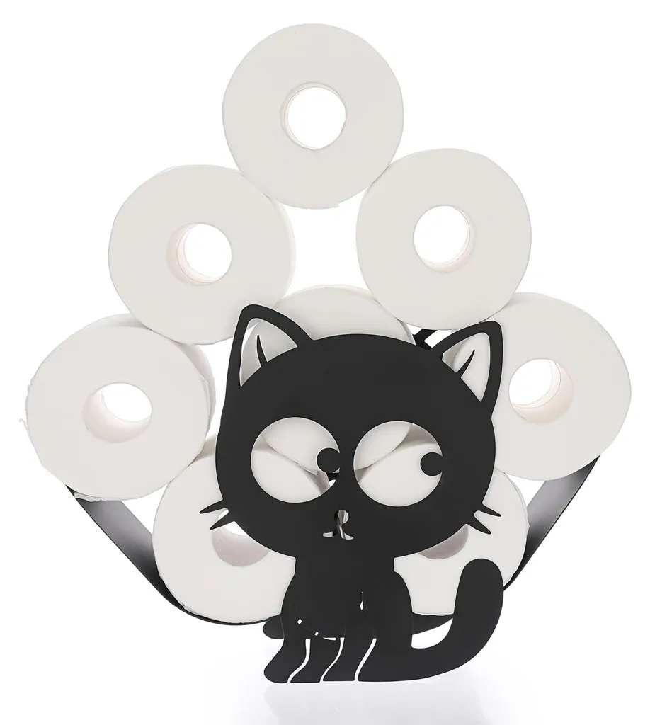 Porte-papier toilette sans perçage noir métal chat : fini les trous muraux