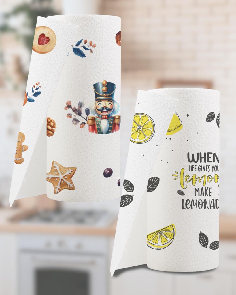 Küchentücher mit bedruckten Motiven, 48 Rollen á 45 Blatt