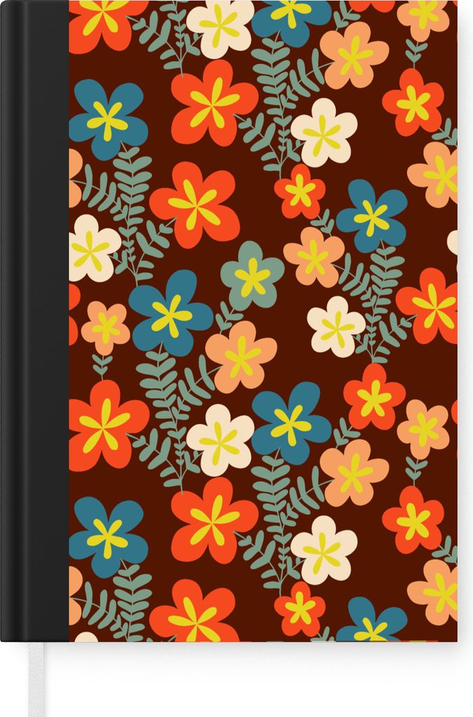 MuchoWow Notizbuch Tagebuch Haushaltsbuch Notebook A5 Retro - Muster - Blumen - 1970er Jahre - Notizblock - Notizheft - Notebook - Schreibblock -...