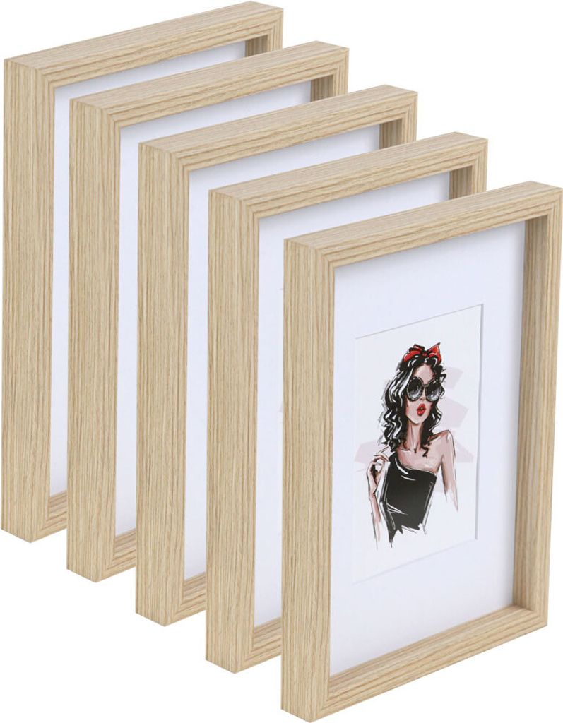 3er 5er Set Holz Bilderrahmen Bilder Foto Rahmen Fotorahmen Wanddeko Collage Poster HR-15 - Farbe: 5er Pack Natur | Format: 30x45