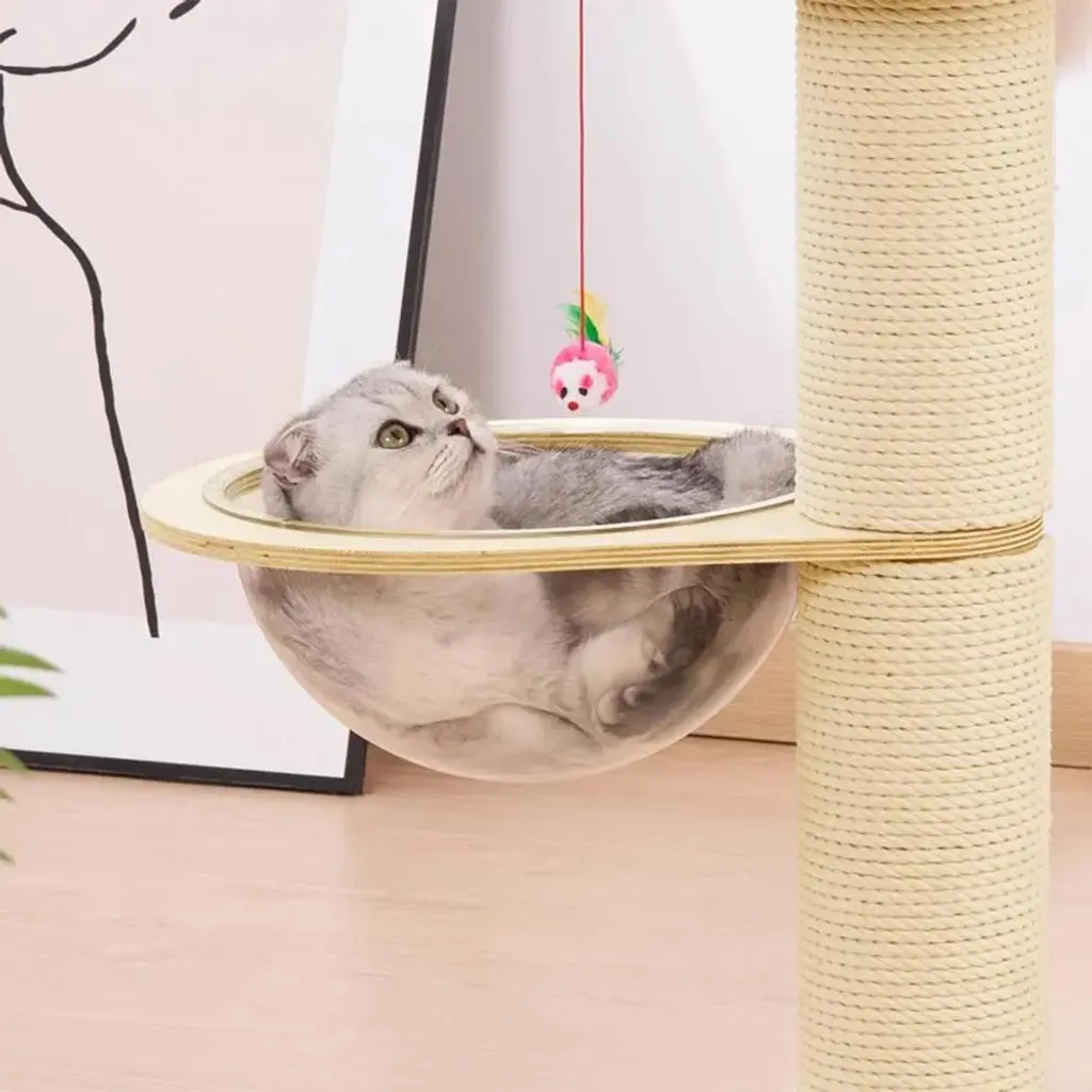 Arbre à chat stable rouge en chanvre - 6 niveaux et perche réglable - 9